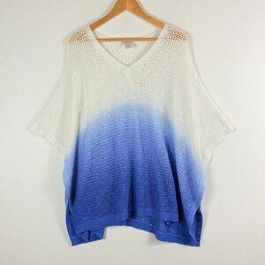 J. Jill White Blue Ombre‎ Open Knit Swim Beach Cover Sweater Women's One Size
